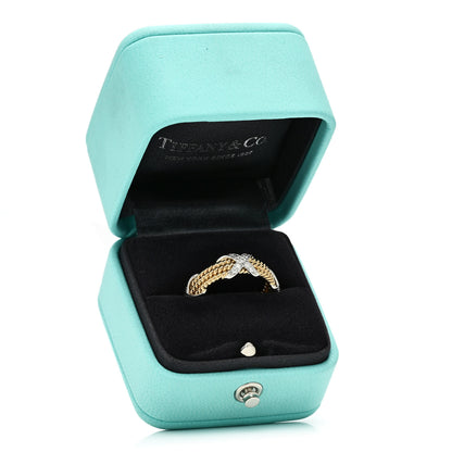 Tiffany 18K Yellow Gold Platinum Diamond Schlumberger Rope Three Row X Ring 54 7 5 of 5