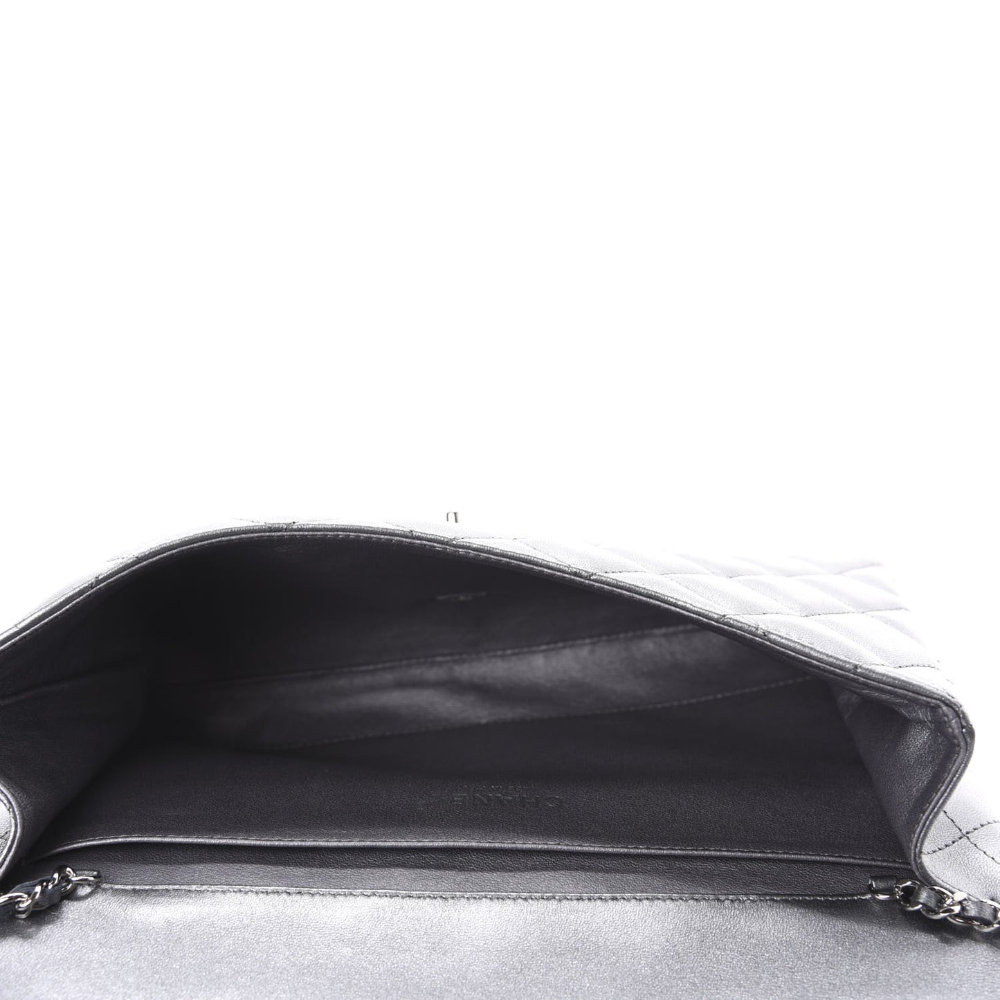 Metallic Lambskin Quilted Clutch With Chain Flap Dark Grey