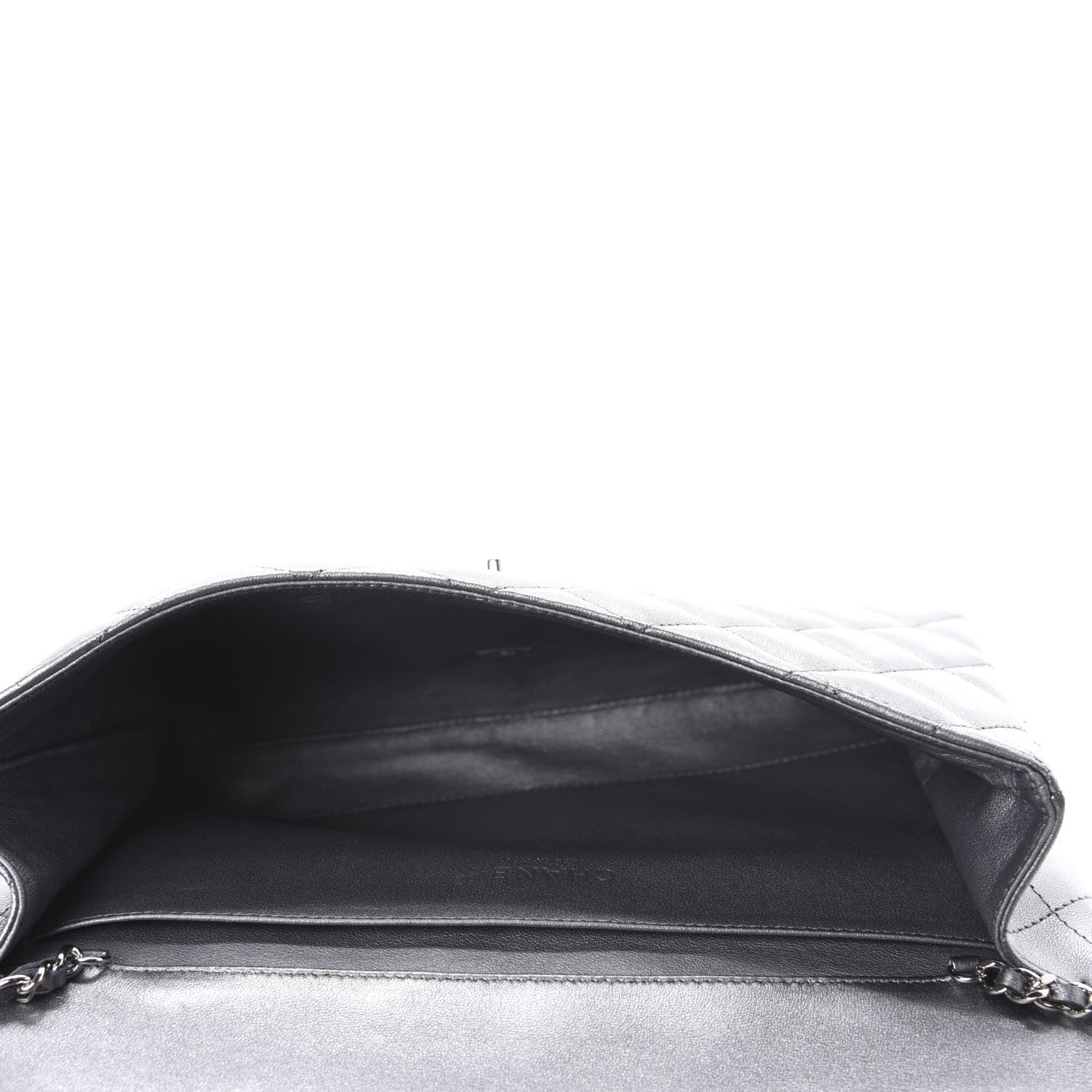 Chanel Metallic Lambskin Quilted Clutch With Chain Flap Dark Grey 5 of 10