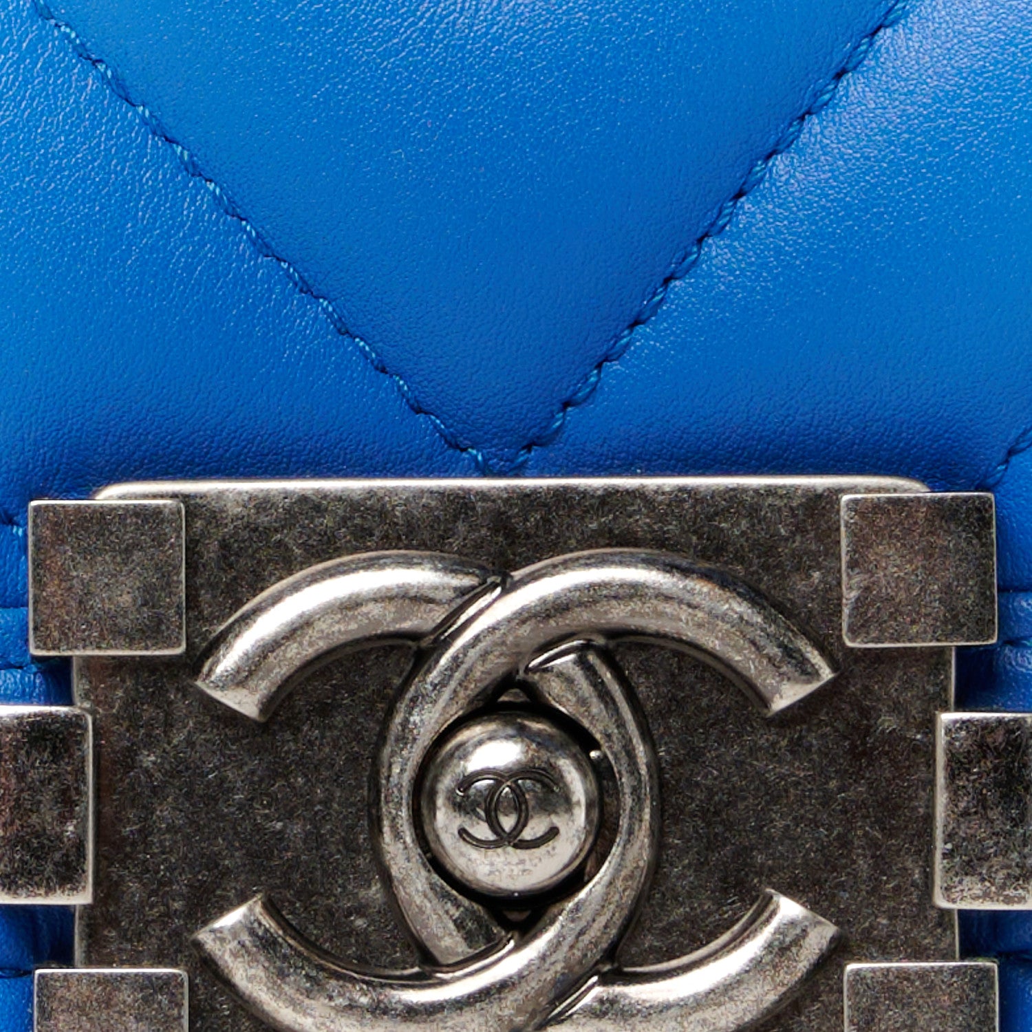 Chanel Lambskin Chevron Quilted Small Boy Flap Blue 8 of 10