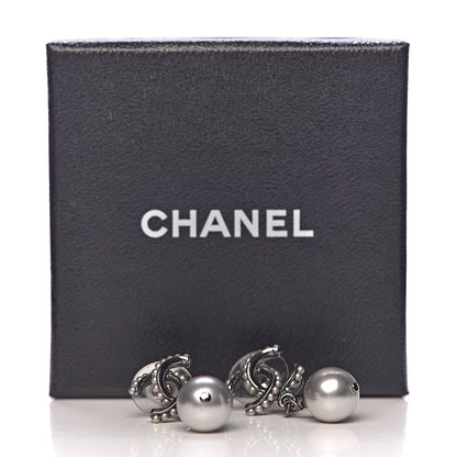 Chanel Pearl CC Drop Earrings Silver 5 of 5