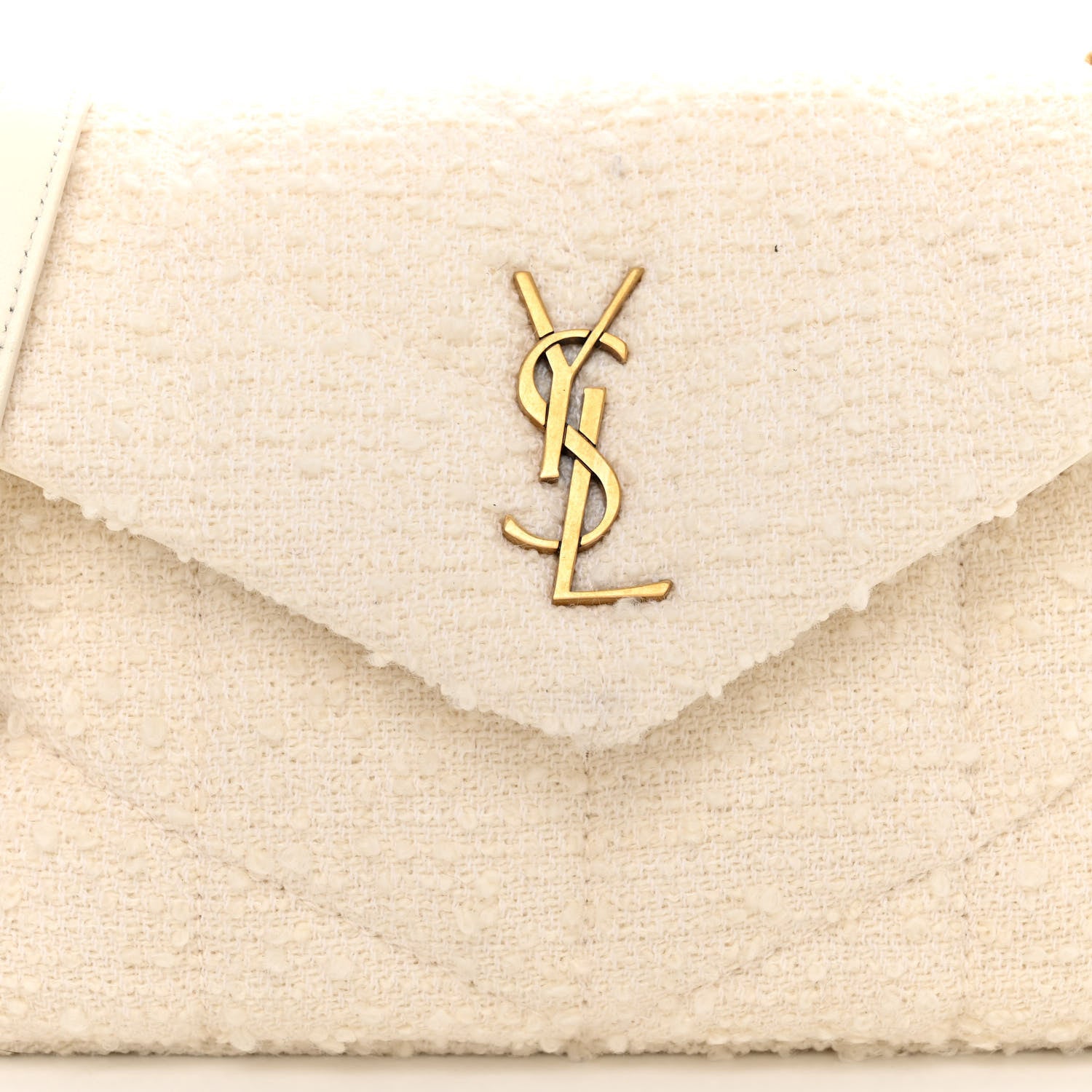 Saint Laurent Boucle Tweed Quilted Toy Loulou Puffer Monogram Chain Satchel Crema Soft 7 of 9