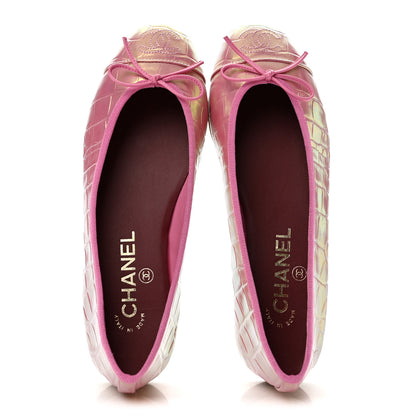Chanel Iridescent Calfskin Crocodile Embossed Ballerina Flats 37 Pink 2 of 10