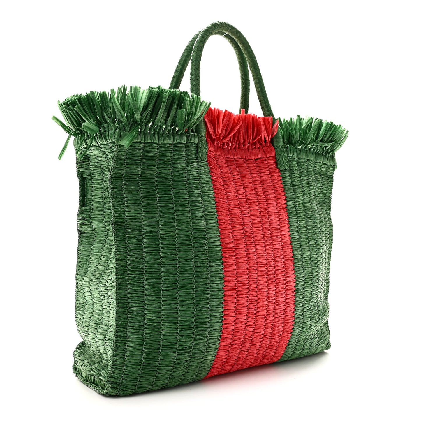 Raffia Linen Web Cestino Tote Bag Red Green