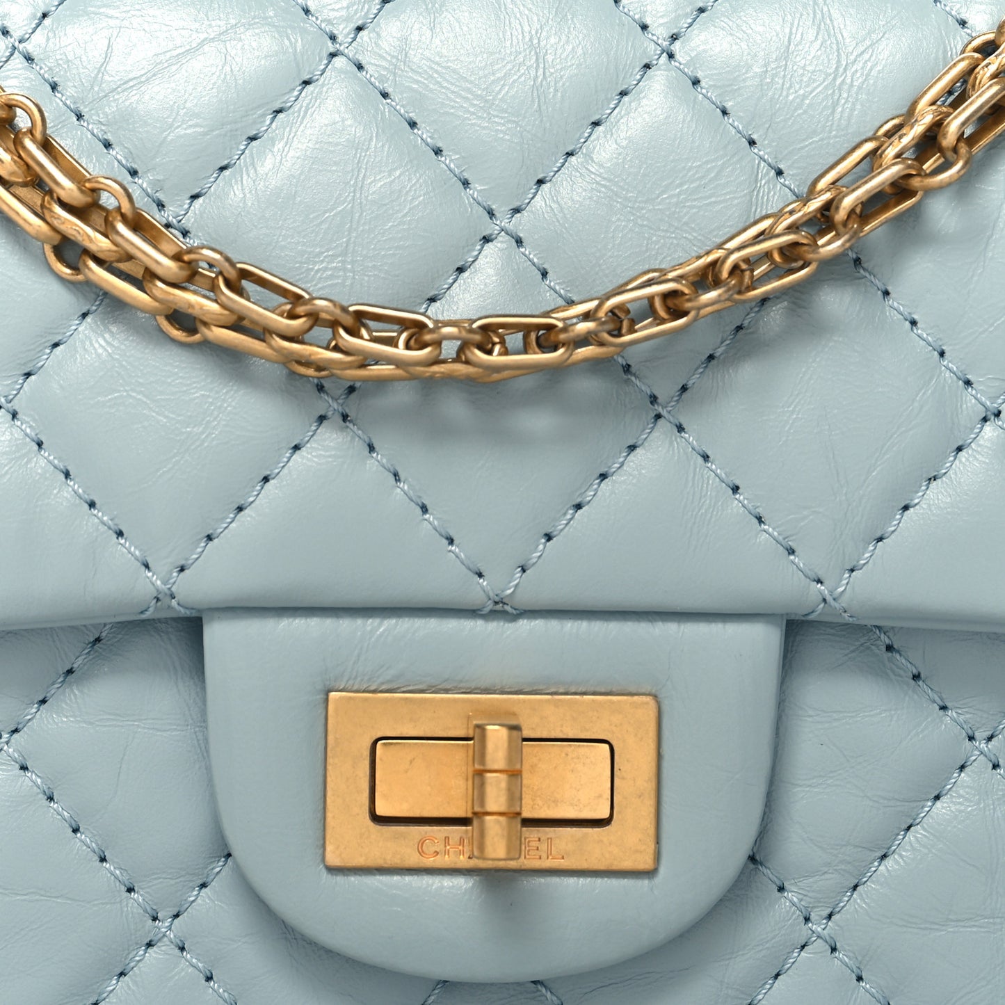 Aged Calfskin Quilted 2.55 Reissue Mini Flap Light Blue