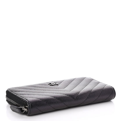 Chanel Iridescent Caviar Chevron Quilted Medium Zip Around Wallet Black 4 of 9