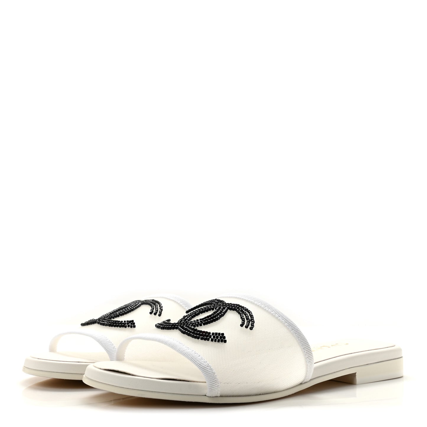 Mesh Glass Beaded CC Sandal Mules 37.5 White Black