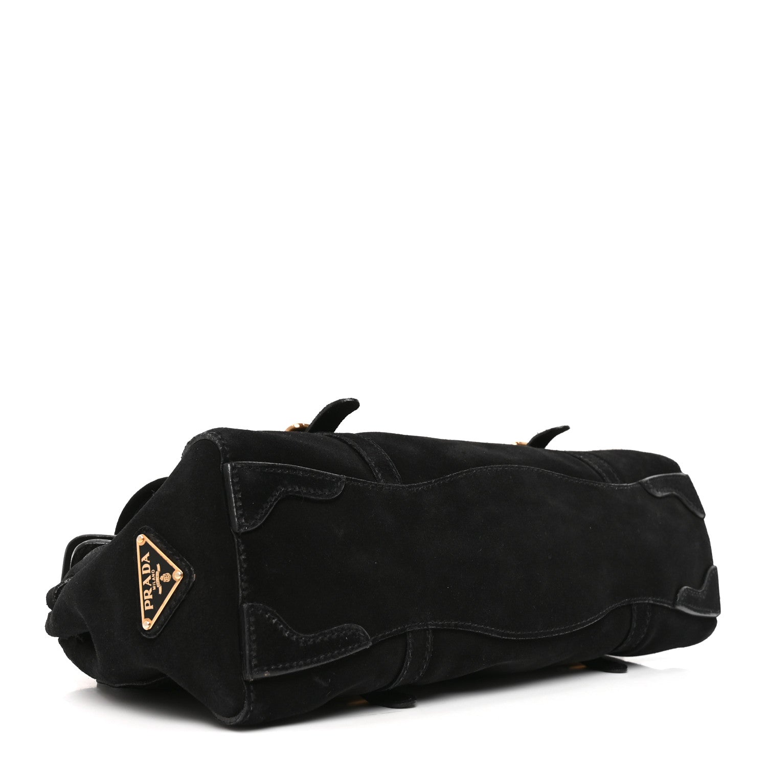 Prada Suede Easy Foldover Pushlock Satchel Black 4 of 9