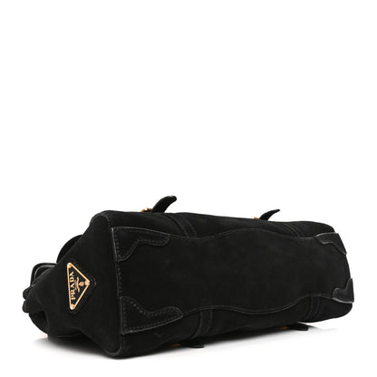 Prada Suede Easy Foldover Pushlock Satchel Black 4 of 9