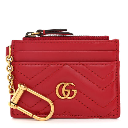 Gucci Calfskin Matelasse GG Marmont Key Case Card Holder Hibiscus Red 1 of 7