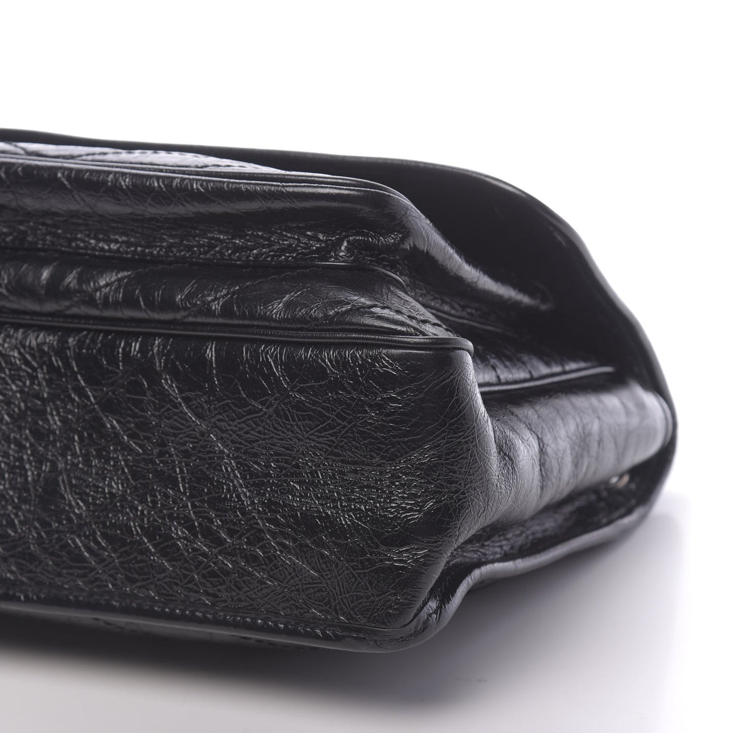 Crinkled Calfskin Matelasse Monogram Large Niki Chain Satchel Black