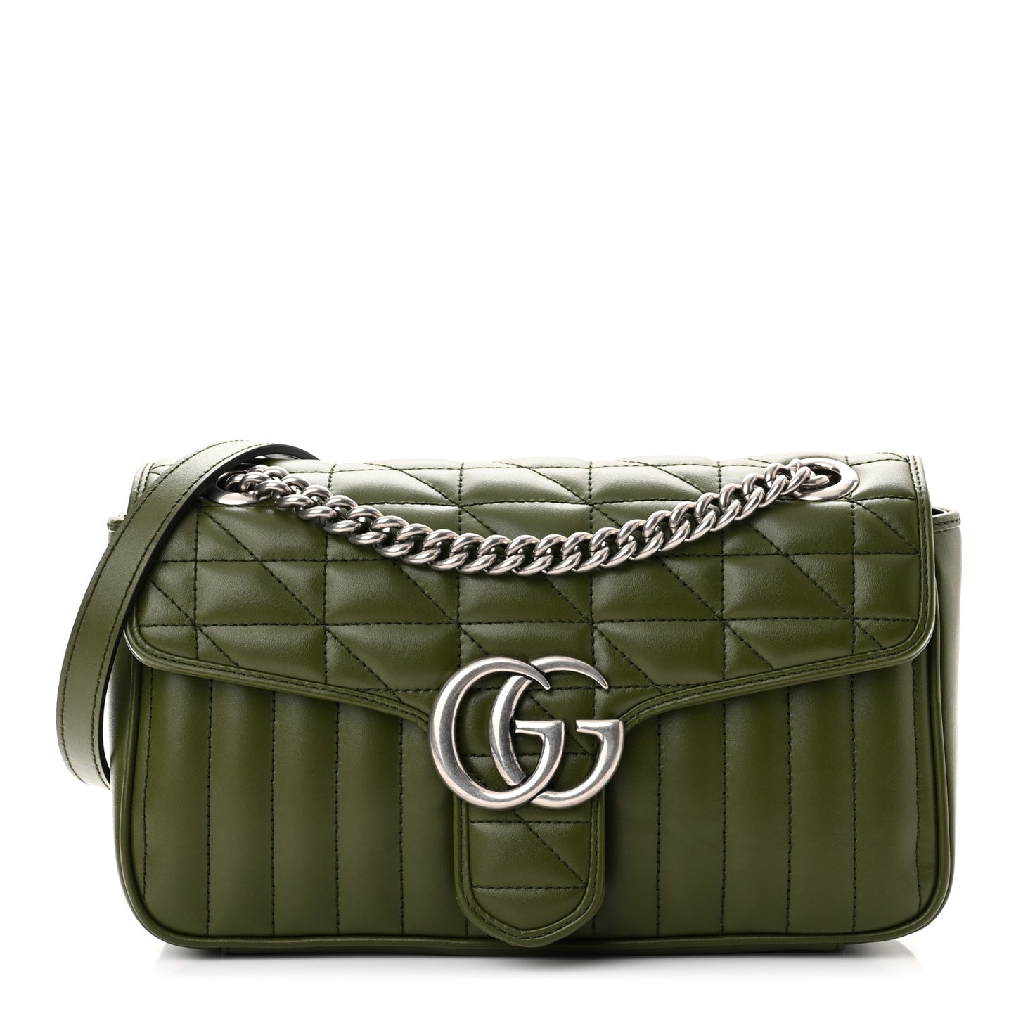 Calfskin Matelasse Aria Small GG Marmont Shoulder Bag Military Wood