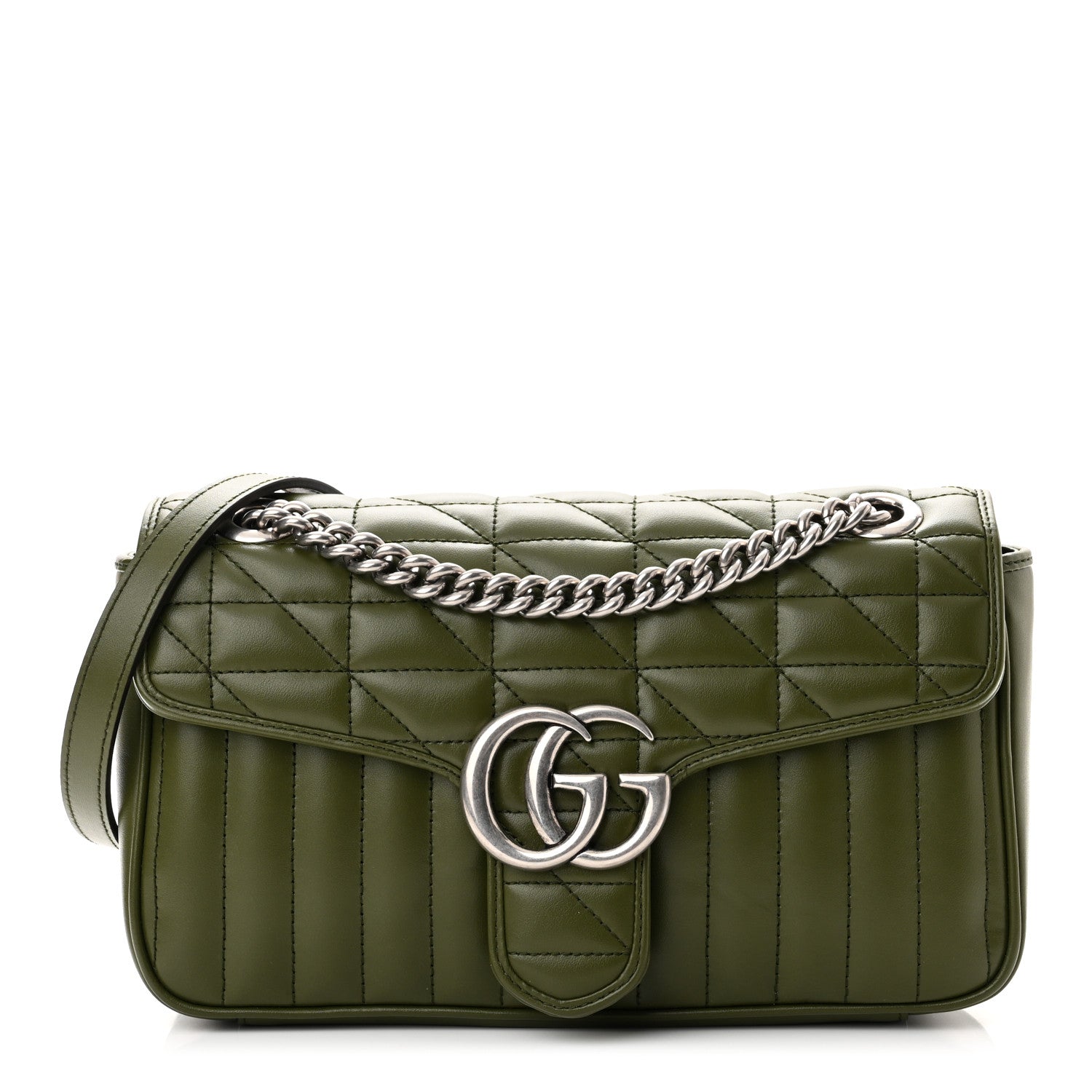 Gucci Calfskin Matelasse Aria Small GG Marmont Shoulder Bag Military Wood 1 of 9