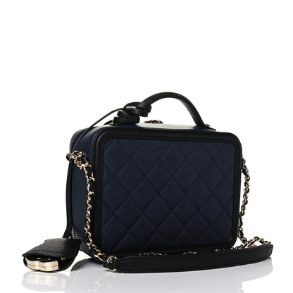 Chanel Caviar Quilted Small CC Filigree Vanity Case Navy Black 2 of 5