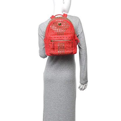 MCM Grainy Lambskin Crystal Studded Small Stark Backpack Red 2 of 10