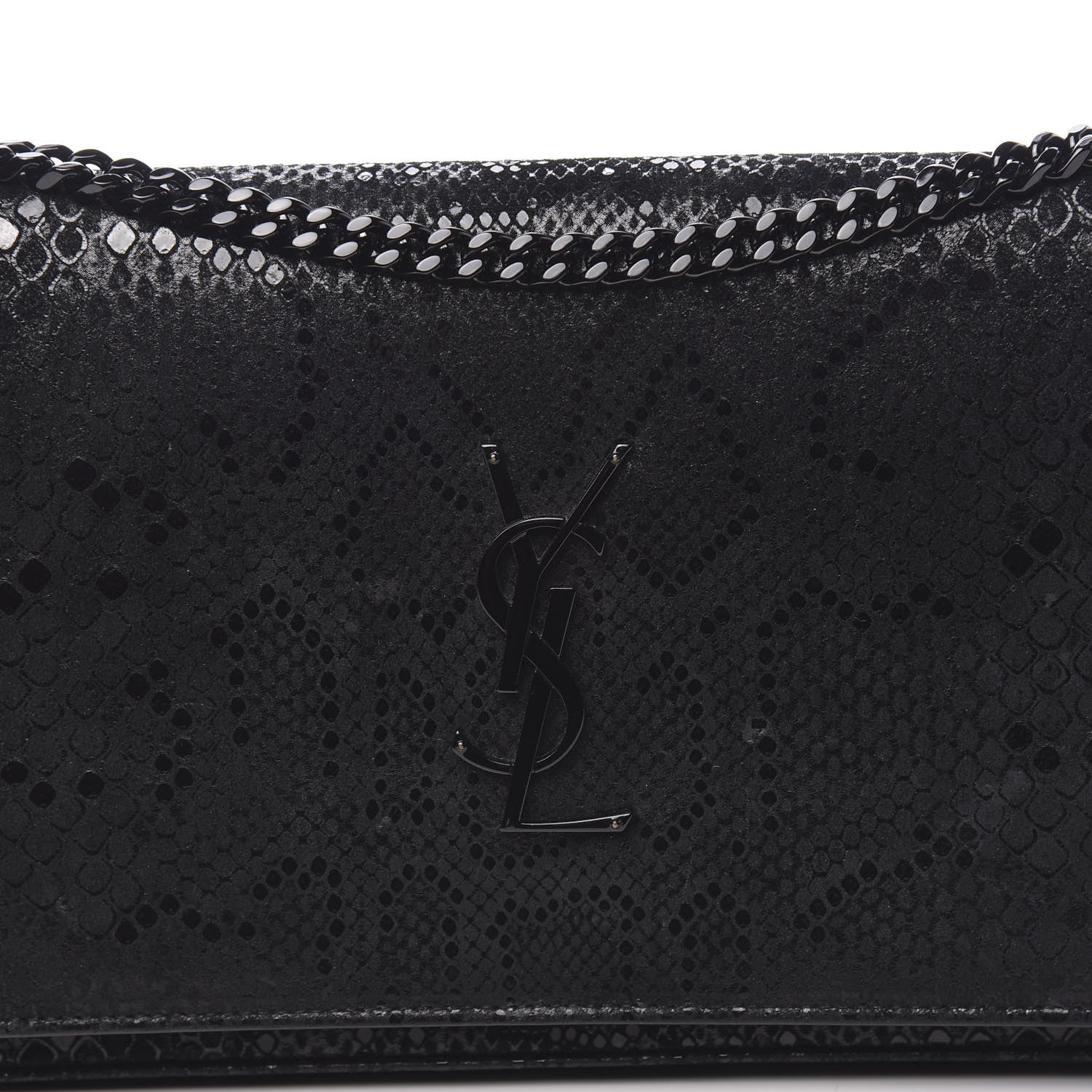 Saint Laurent Calfskin Snakeskin Effect Monogram Chain Wallet Black 9 of 9
