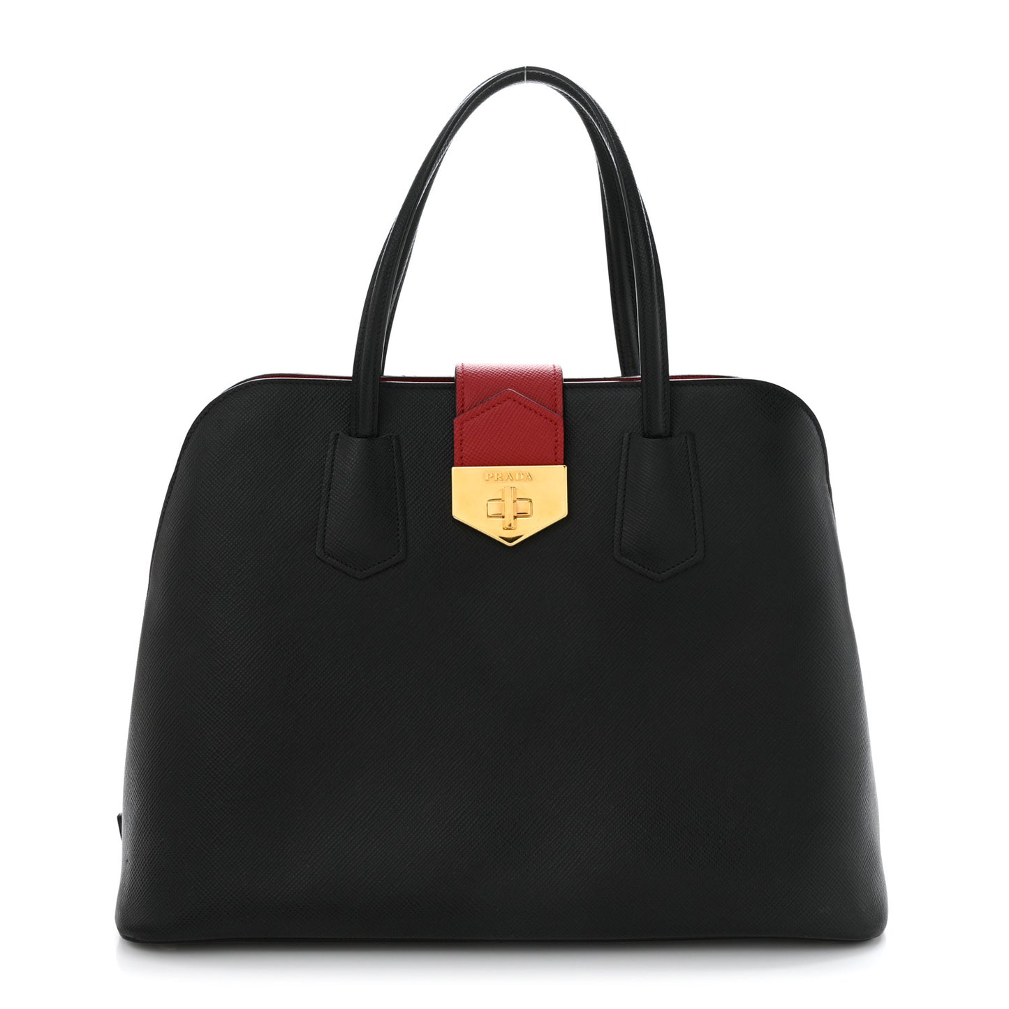 Saffiano Cuir Bi-Color Double Handle Tote Black Fuoco
