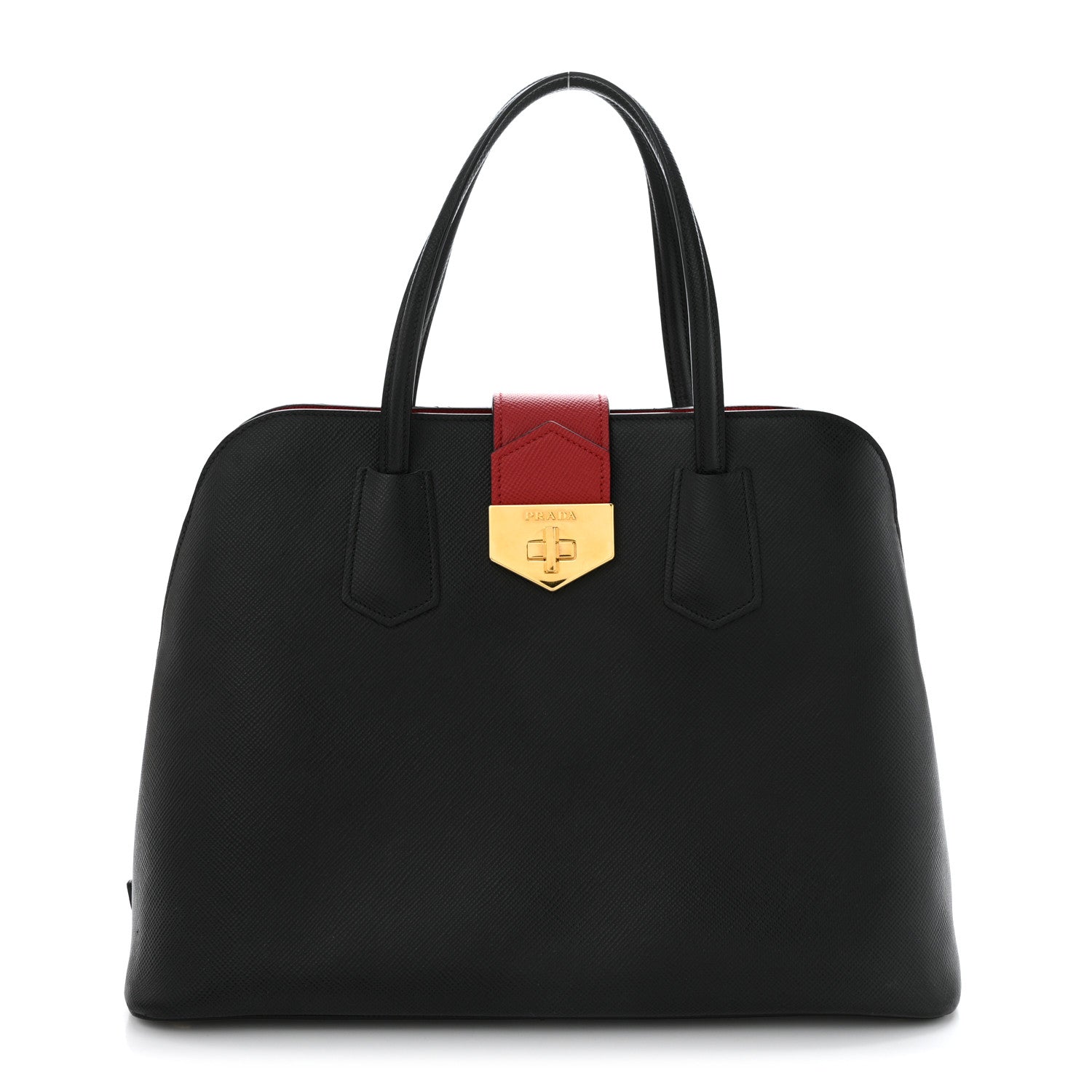 Prada Saffiano Cuir Bi-Color Double Handle Tote Black Fuoco 1 of 11