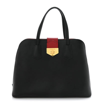 Prada Saffiano Cuir Bi-Color Double Handle Tote Black Fuoco 1 of 11