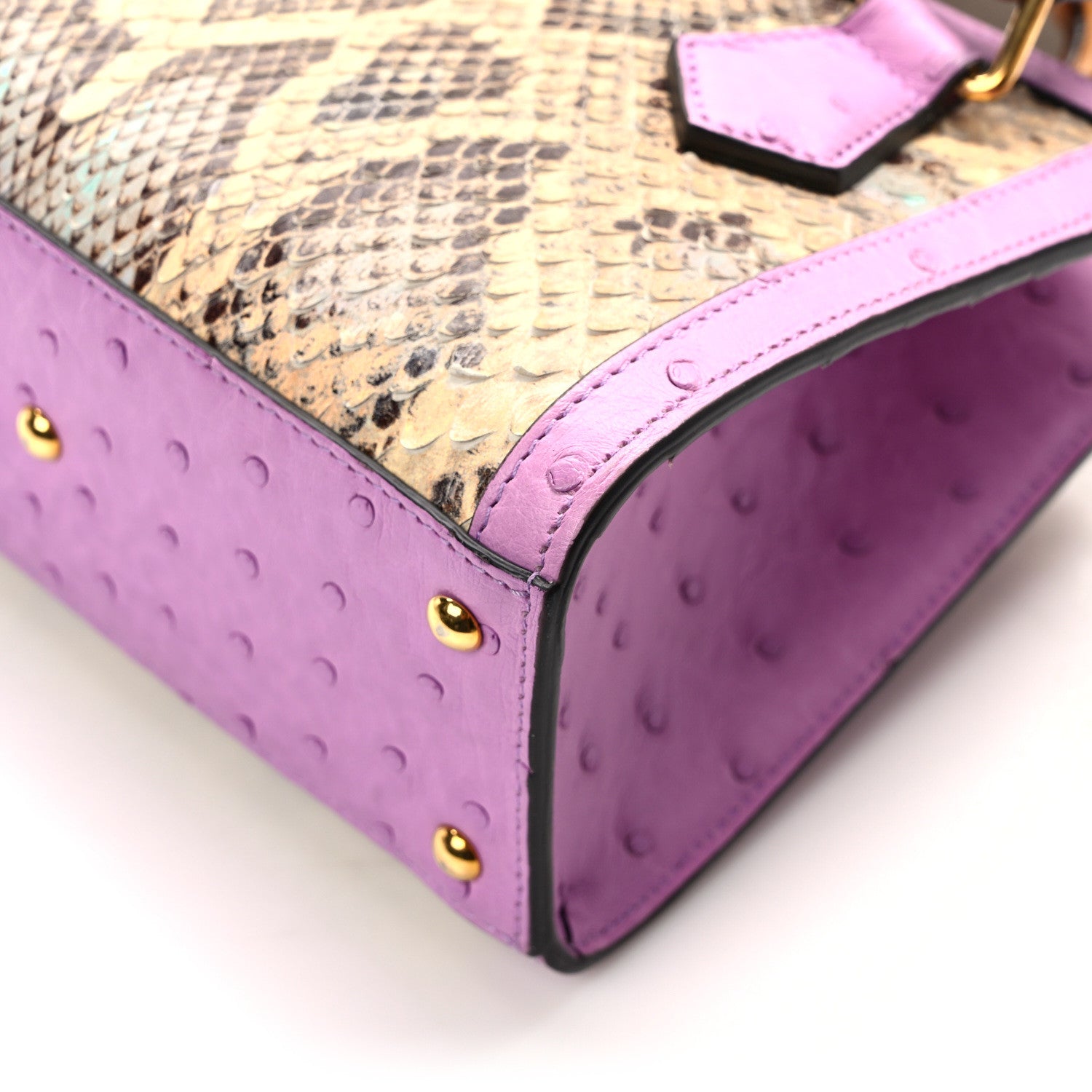 Gucci Snakeskin Ostrich Mini Diana Tote Bag Beige Blue Purple 12 of 15