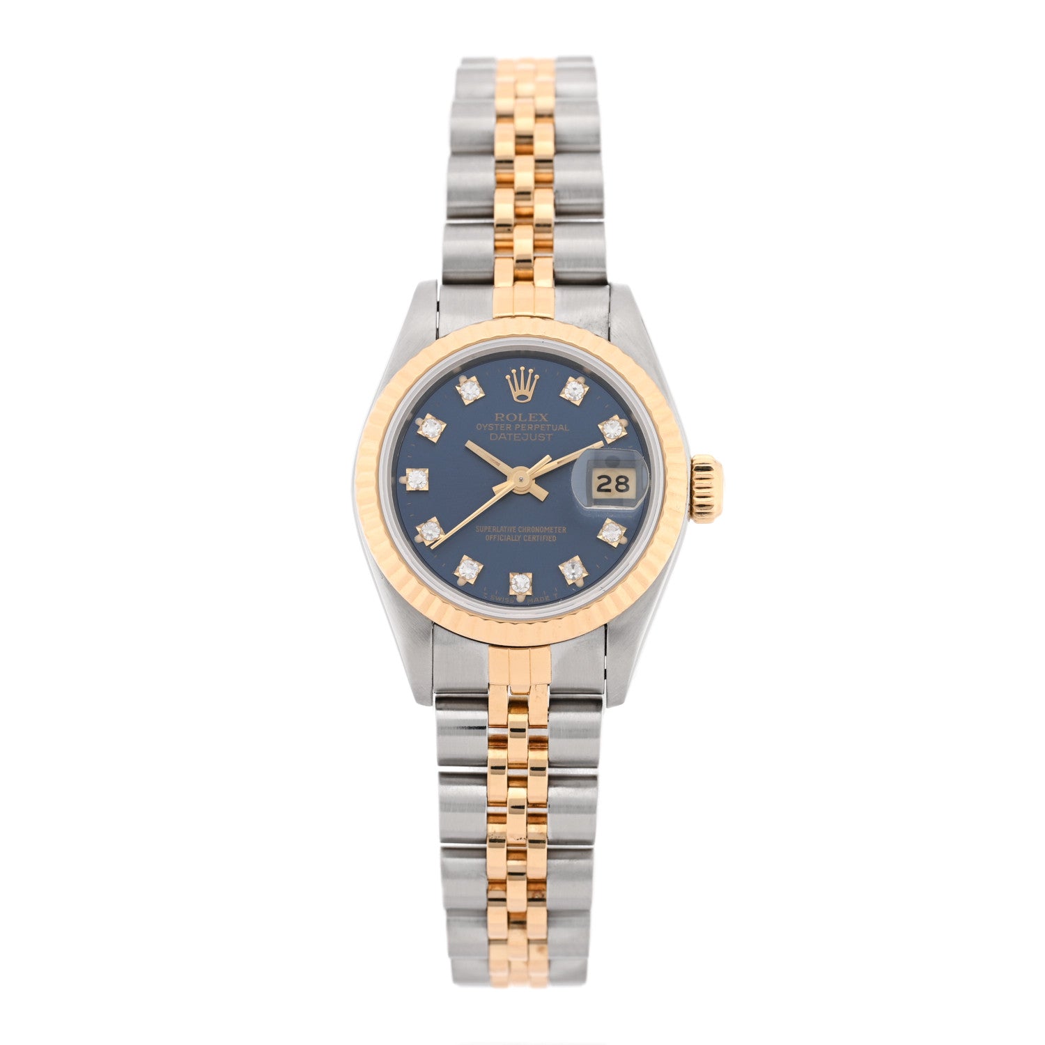 Rolex Stainless Steel 18K Yellow Gold Diamond 26mm Oyster Perpetual Datejust Watch Blue Gradient 69173 1 of 4