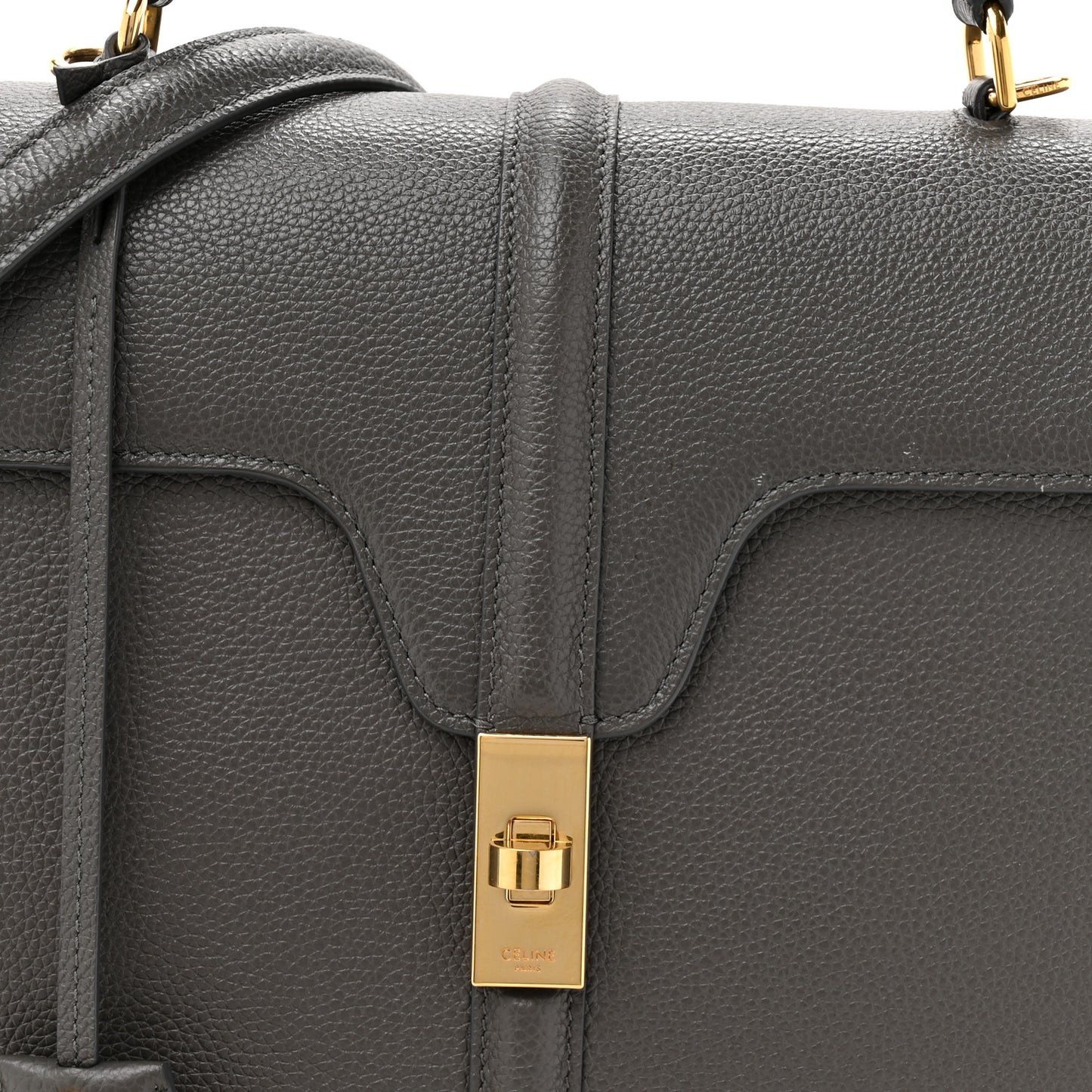 Grained Calfskin Classique Medium 16 Top Handle Bag Grey