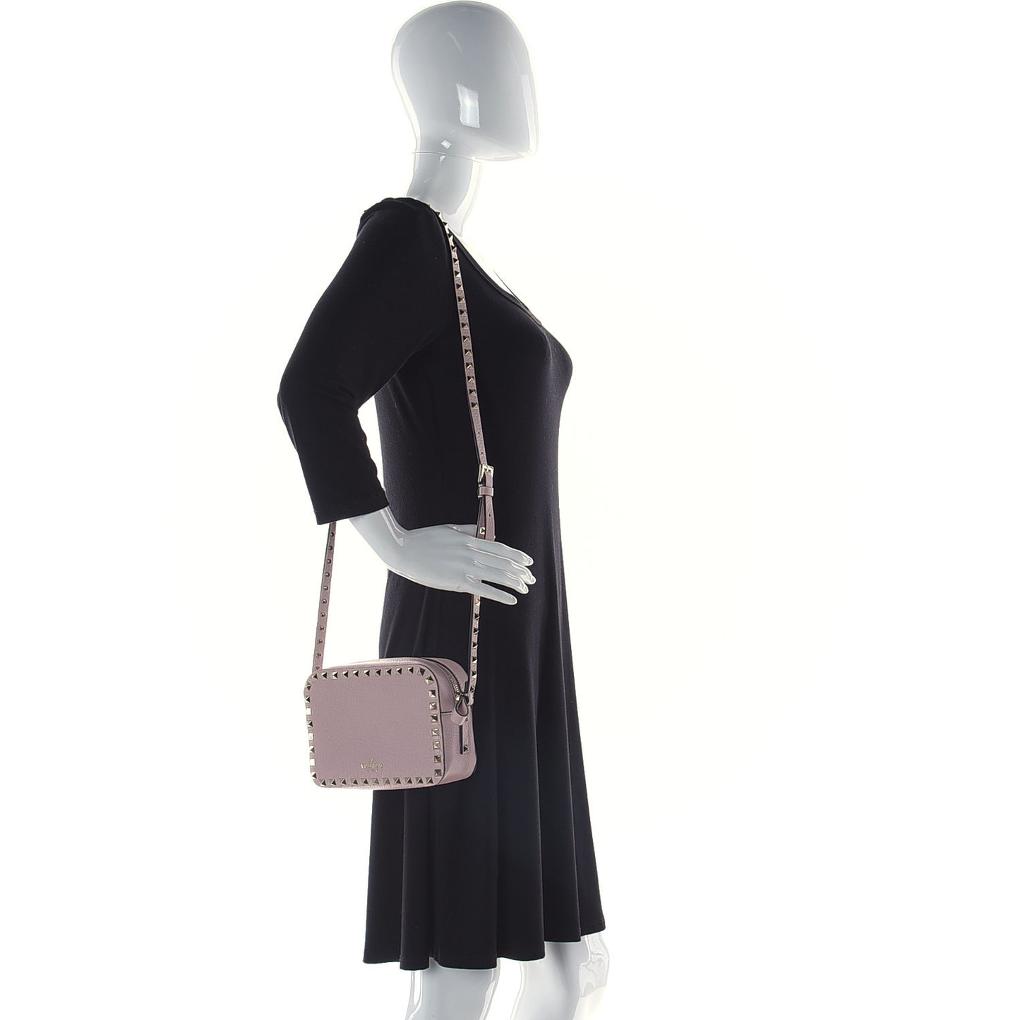 Calfskin Rockstud Camera Crossbody Bag Poudre