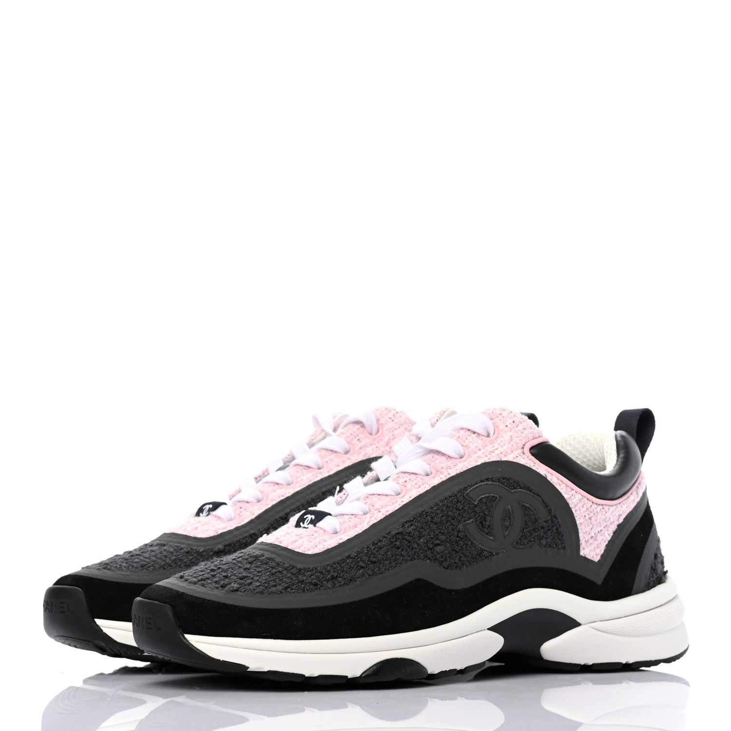 Chanel Tweed Suede Calfskin CC Sneakers 36.5 Gray Pink 3 of 7