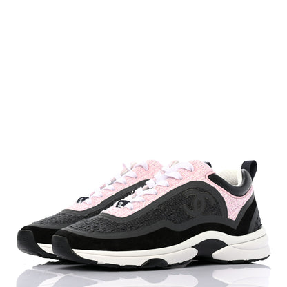 Chanel Tweed Suede Calfskin CC Sneakers 36.5 Gray Pink 3 of 7