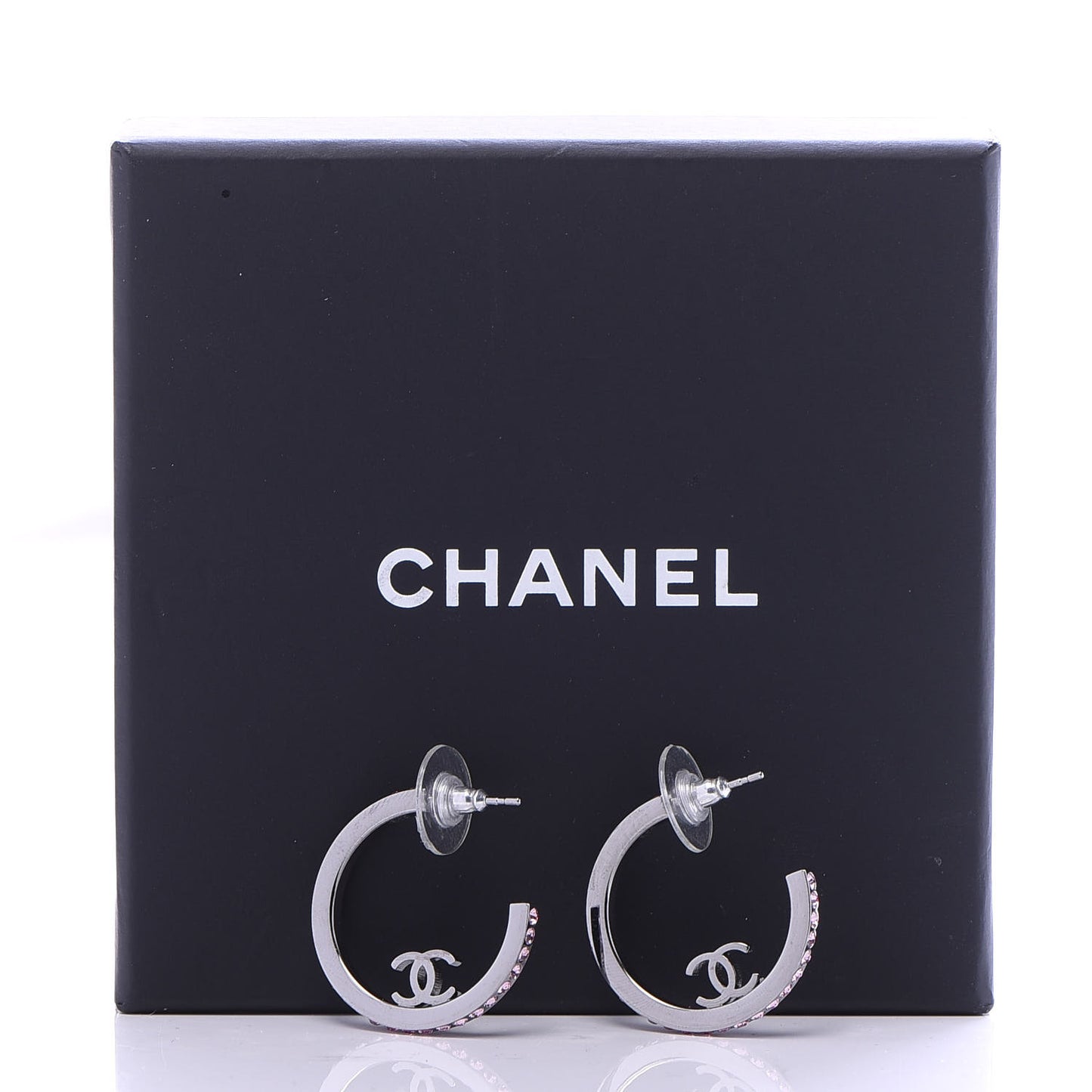 Crystal CC Hoop Earrings Pink Silver