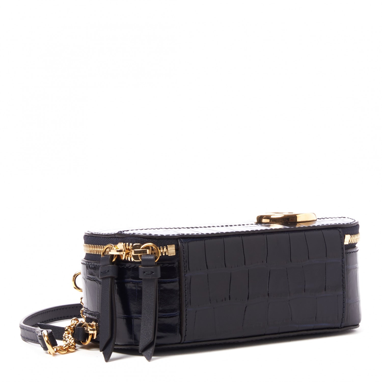 Chloe Calfskin Crocodile Embossed Mini C Vanity Bag Full Blue 3 of 8