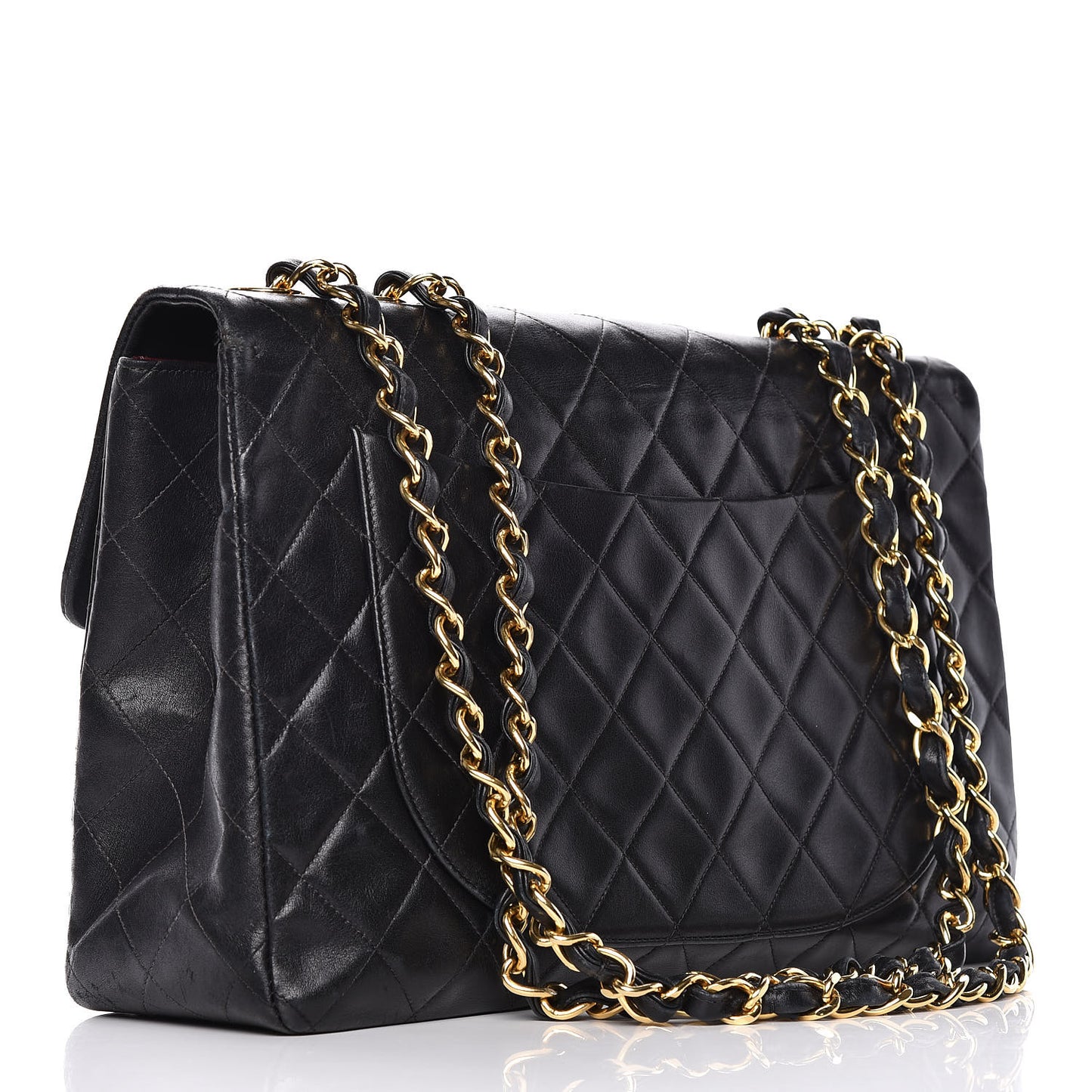 Lambskin Quilted XL Jumbo Single Flap Black