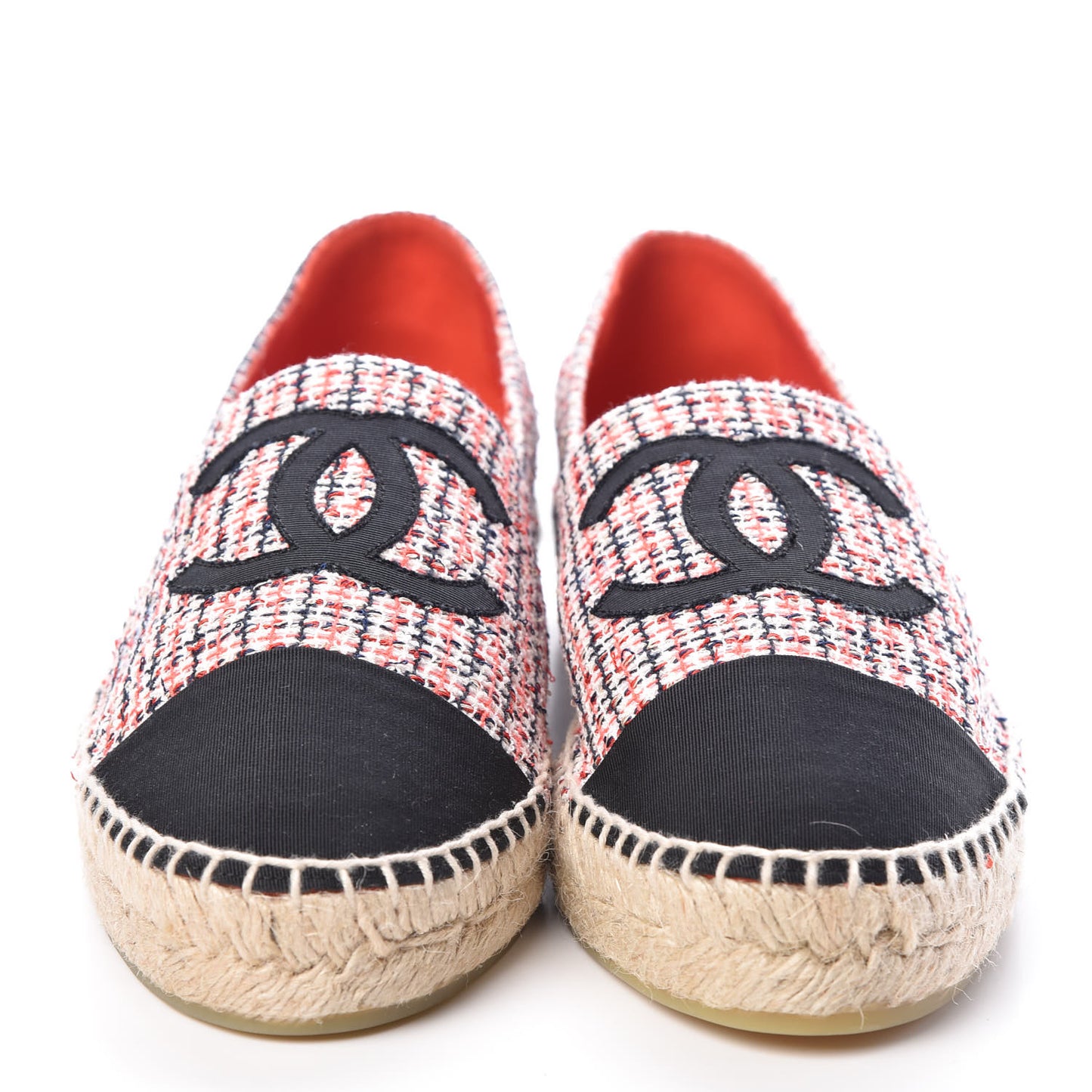 Tweed Grosgrain CC Espadrilles 40 Red Black White