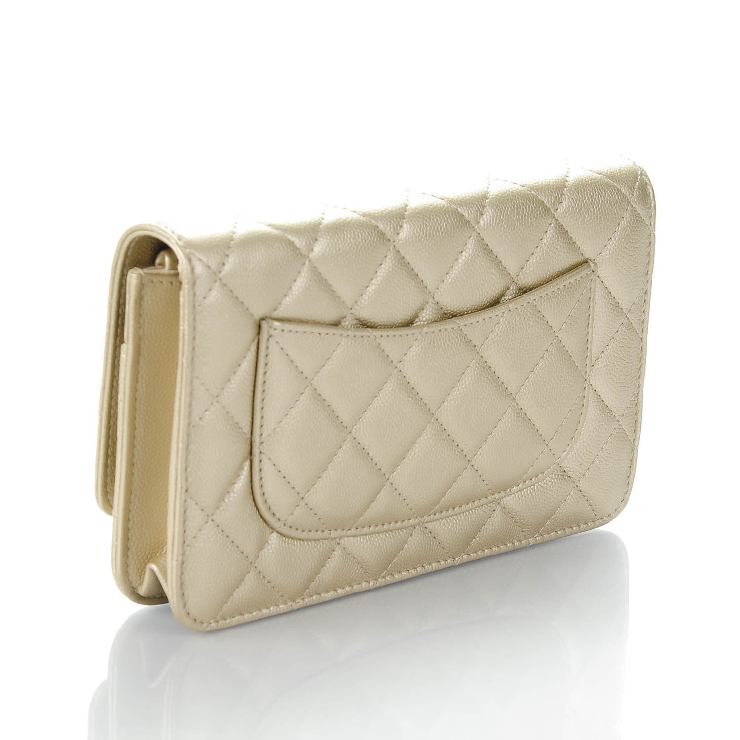 Chanel Pearly Caviar Quilted Wallet On Chain WOC Light Gold 3 of 8
