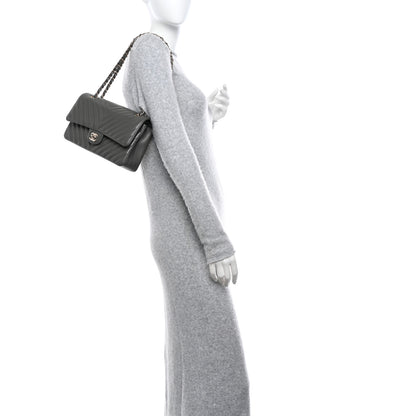 Chanel Caviar Chevron Quilted Medium Double Flap Dark Grey 2 of 11