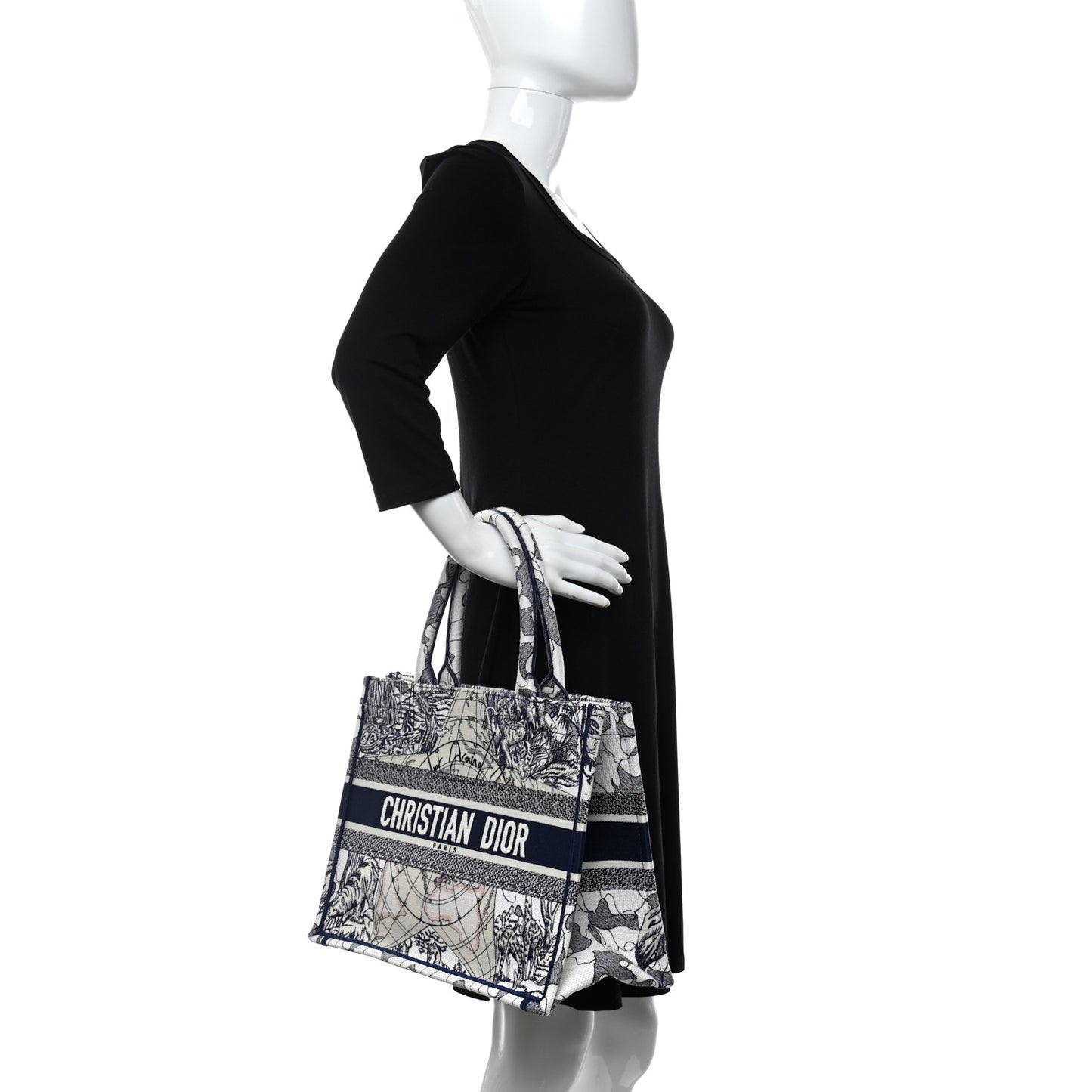 Canvas Embroidered Medium Around The World Book Tote Blue
