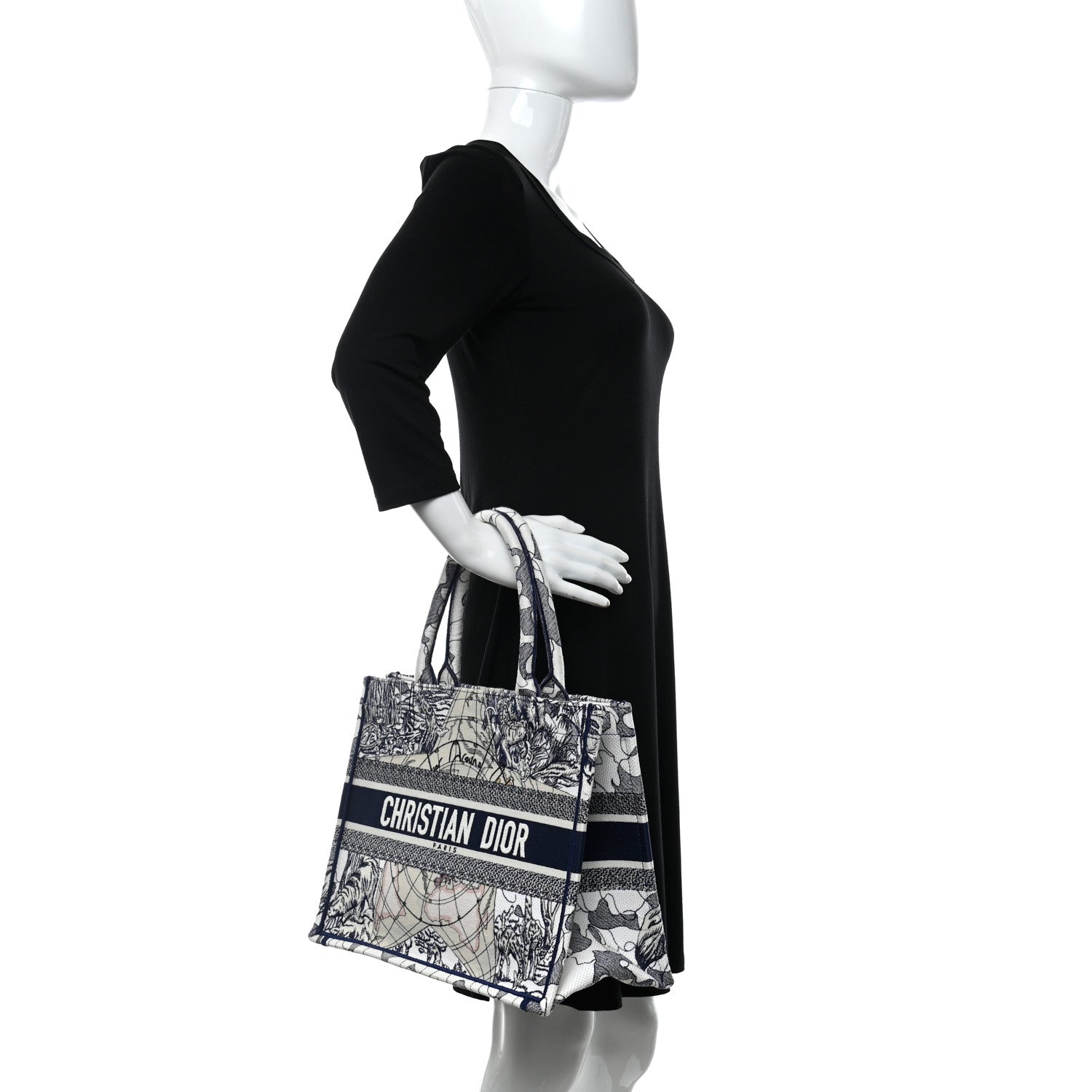 Christian Dior Canvas Embroidered Medium Around The World Book Tote Blue 2 of 10