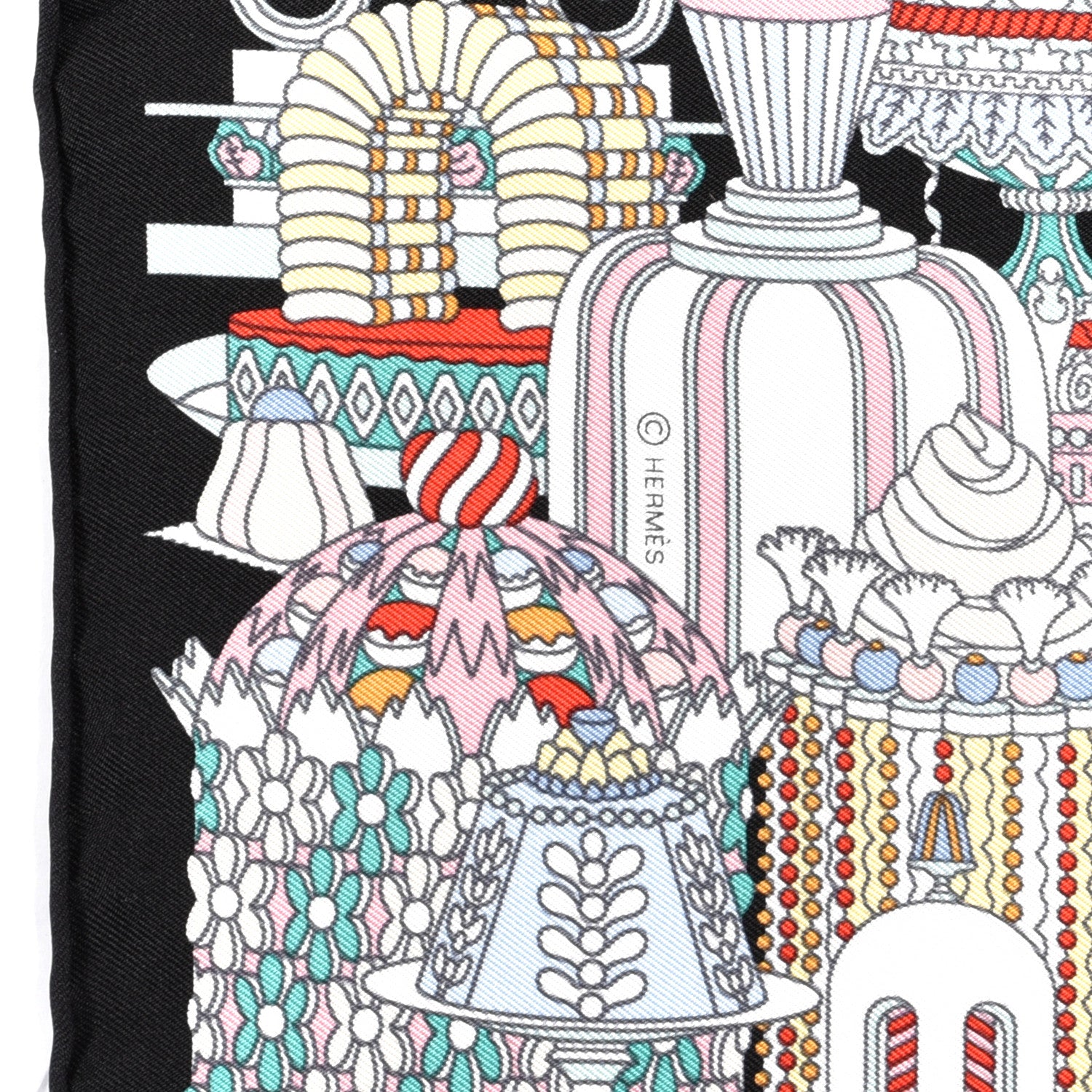Hermes Silk La Patisserie Francaise Scarf 45 Black Menthol Multicolor 3 of 5