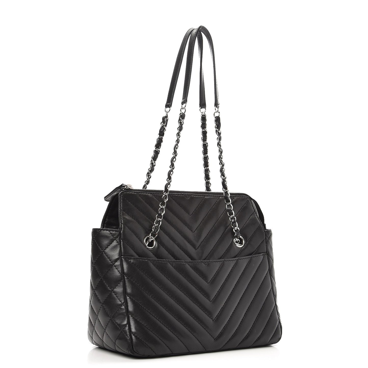 Lambskin Surpique Chevron Quilted Tote Black