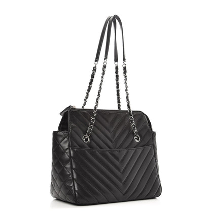 Chanel Lambskin Surpique Chevron Quilted Tote Black 3 of 13