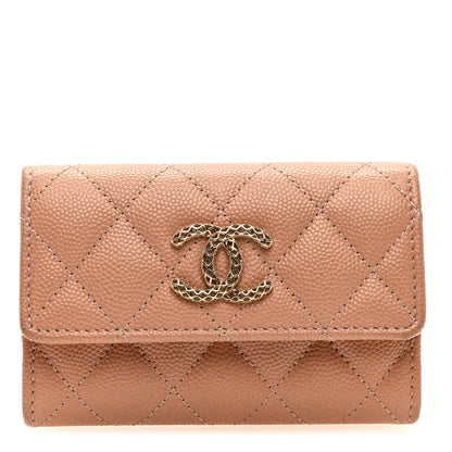 Chanel Caviar Metal Perforated Quilted CC Flap Card Holder Beige 1 of 7