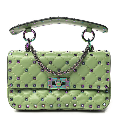 Valentino Garavani Lambskin Oil Slick Rockstud Spike Shoulder Bag Green 1 of 9