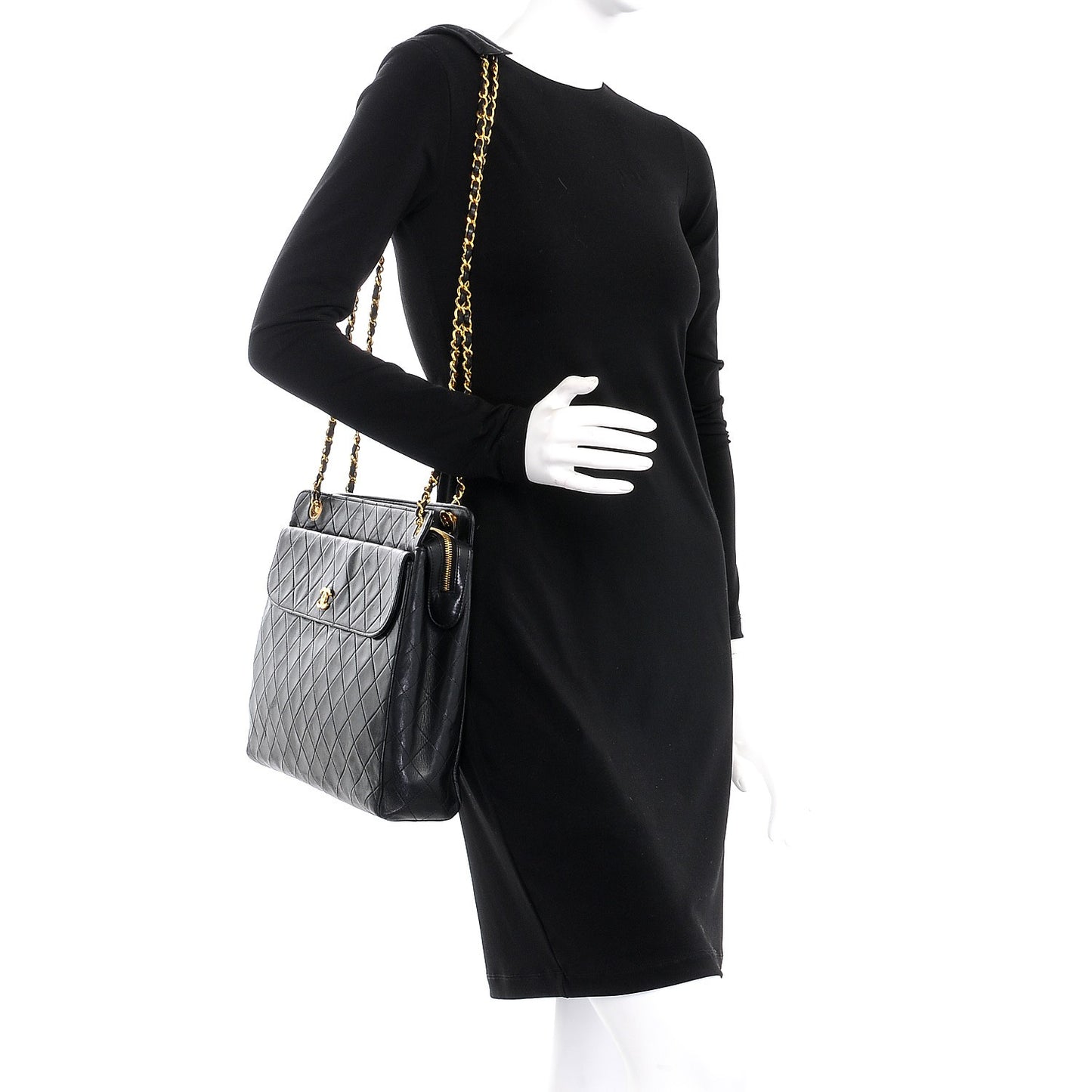 Lambskin Quilted Shopping Tote Black