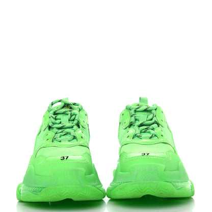 Balenciaga Fabric Mesh Clear Sole Womens Triple S Sneakers 37 Fluo Green 2 of 10