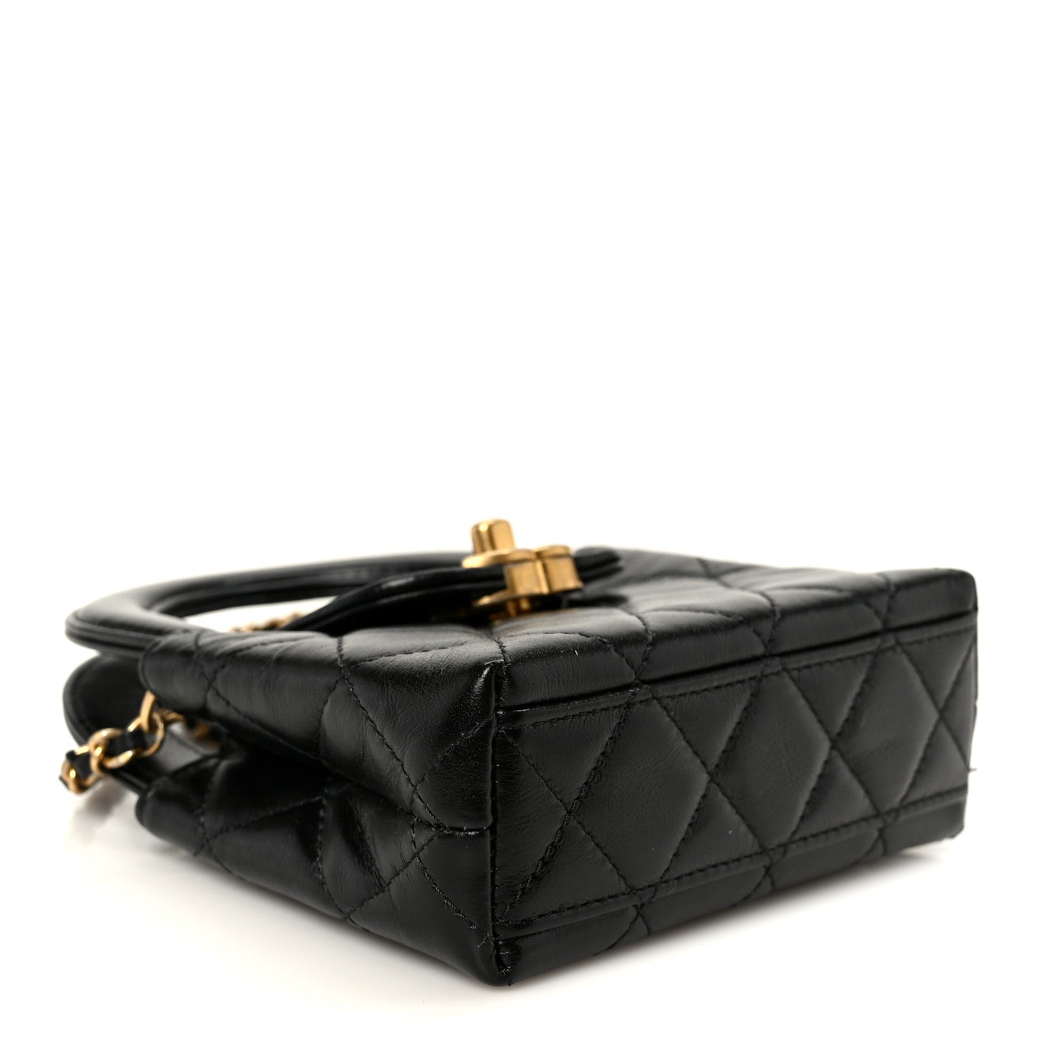 Chanel Shiny Aged Calfskin Quilted Mini Nano Kelly Shopper Black 4 of 10
