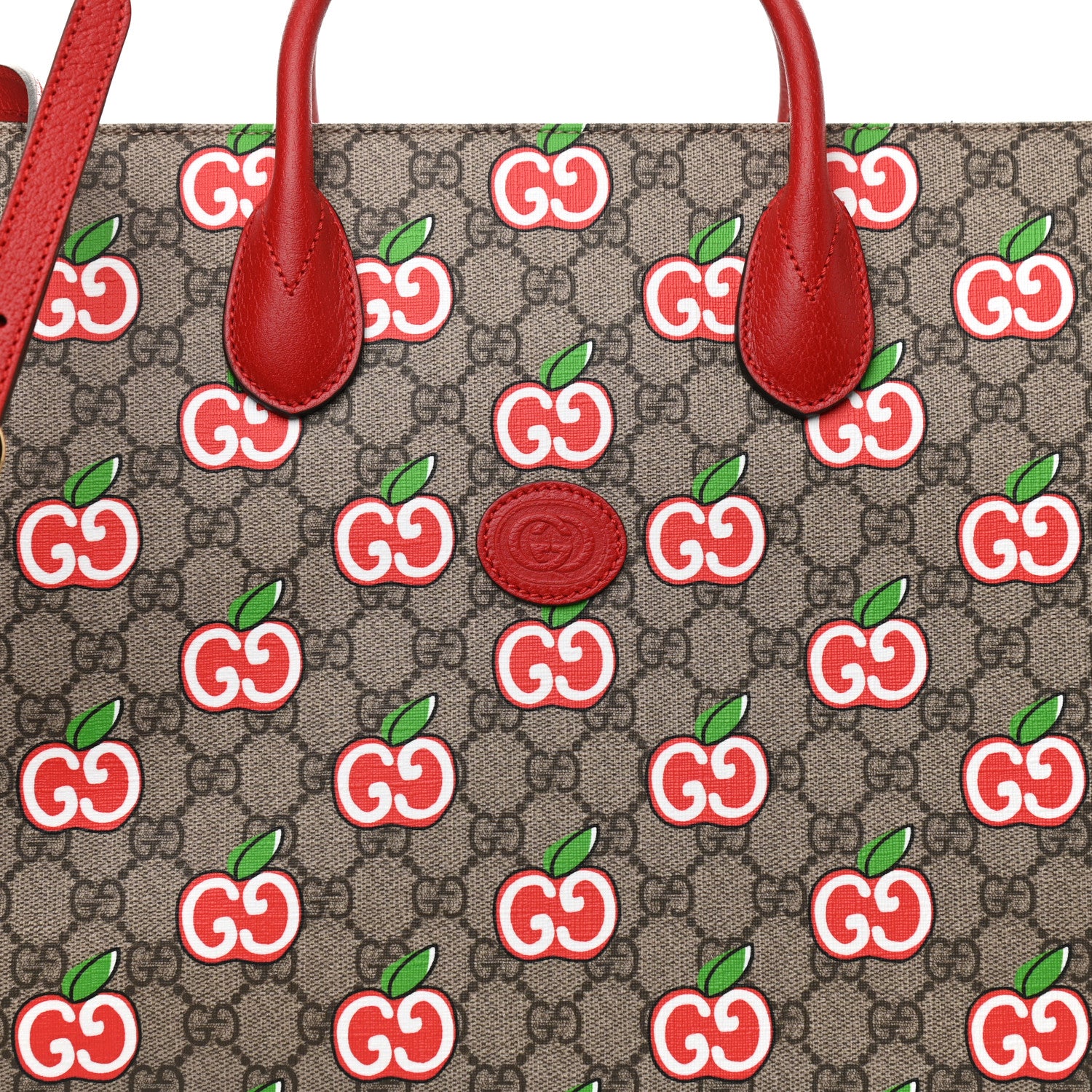 Gucci GG Supreme Monogram Apple Dollar Calfskin Large Retro Interlocking G Tote Bag Beige Ebony Multicolor Lobster Red 8 of 10