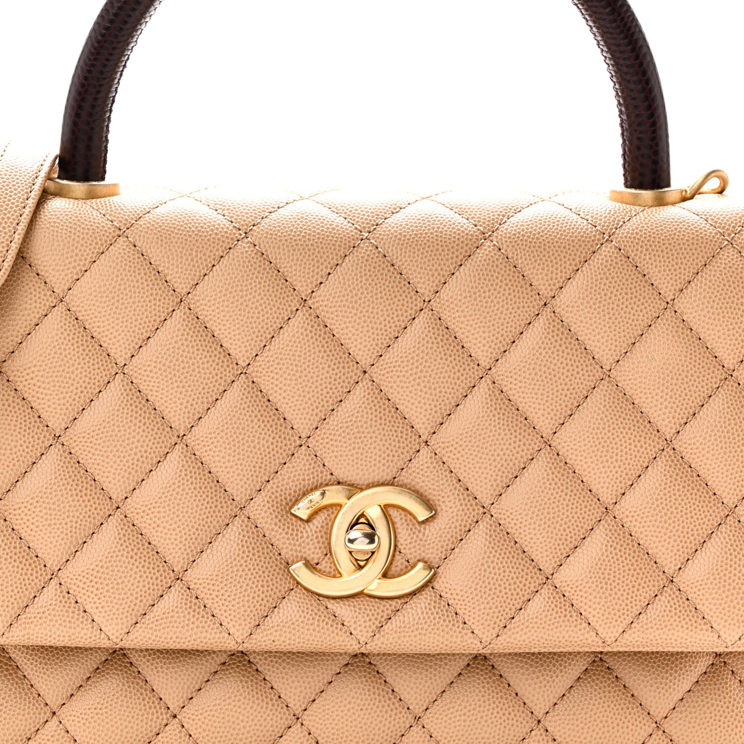 Caviar Lizard Quilted Small Coco Handle Flap Beige