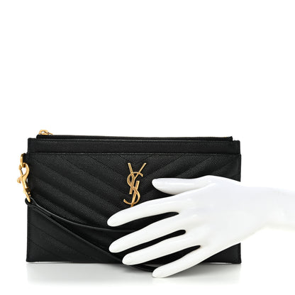 Saint Laurent Grain De Poudre Chevron Monogram Large Bill Pouch Black 2 of 11