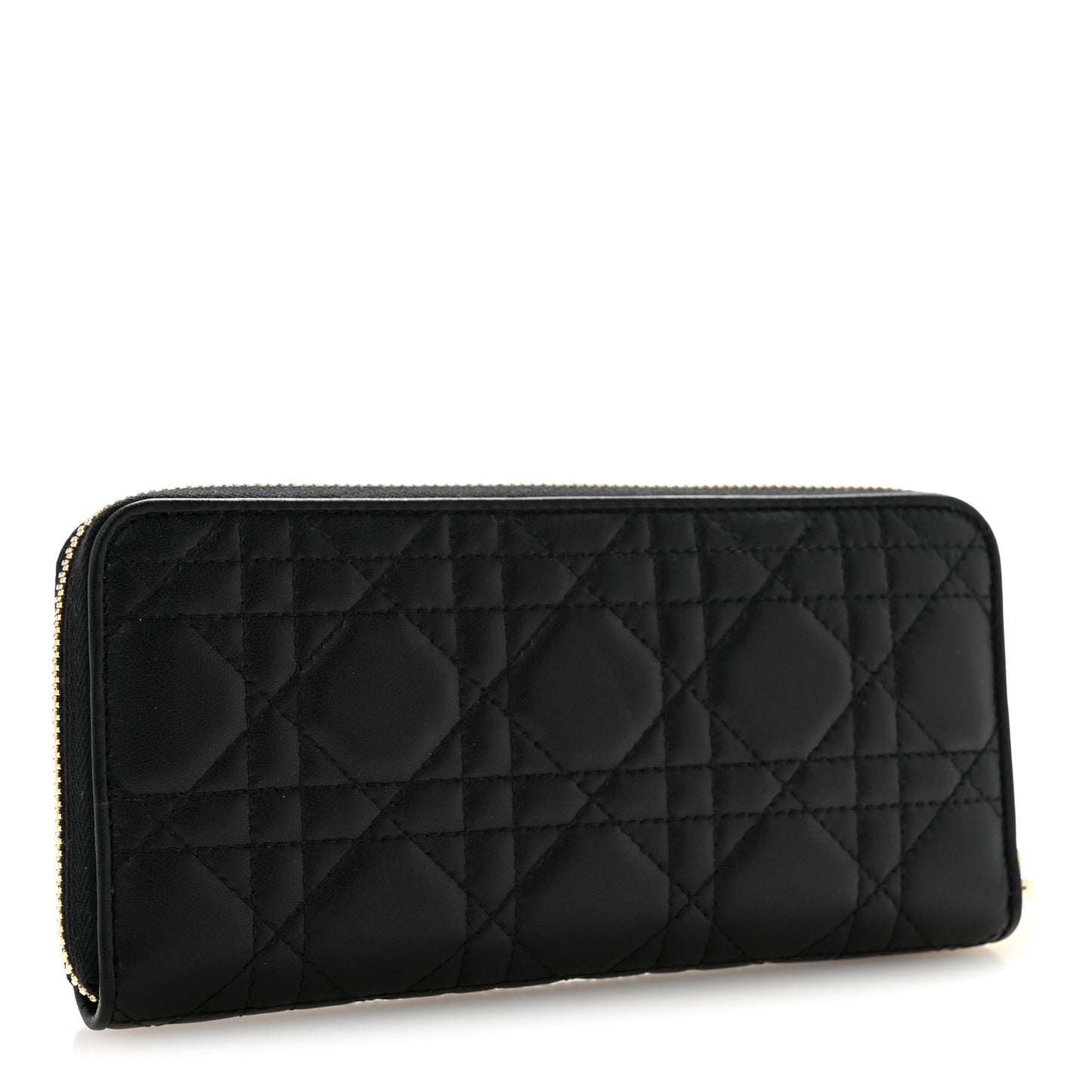 Lambskin Cannage Lady Dior Zip Wallet Black