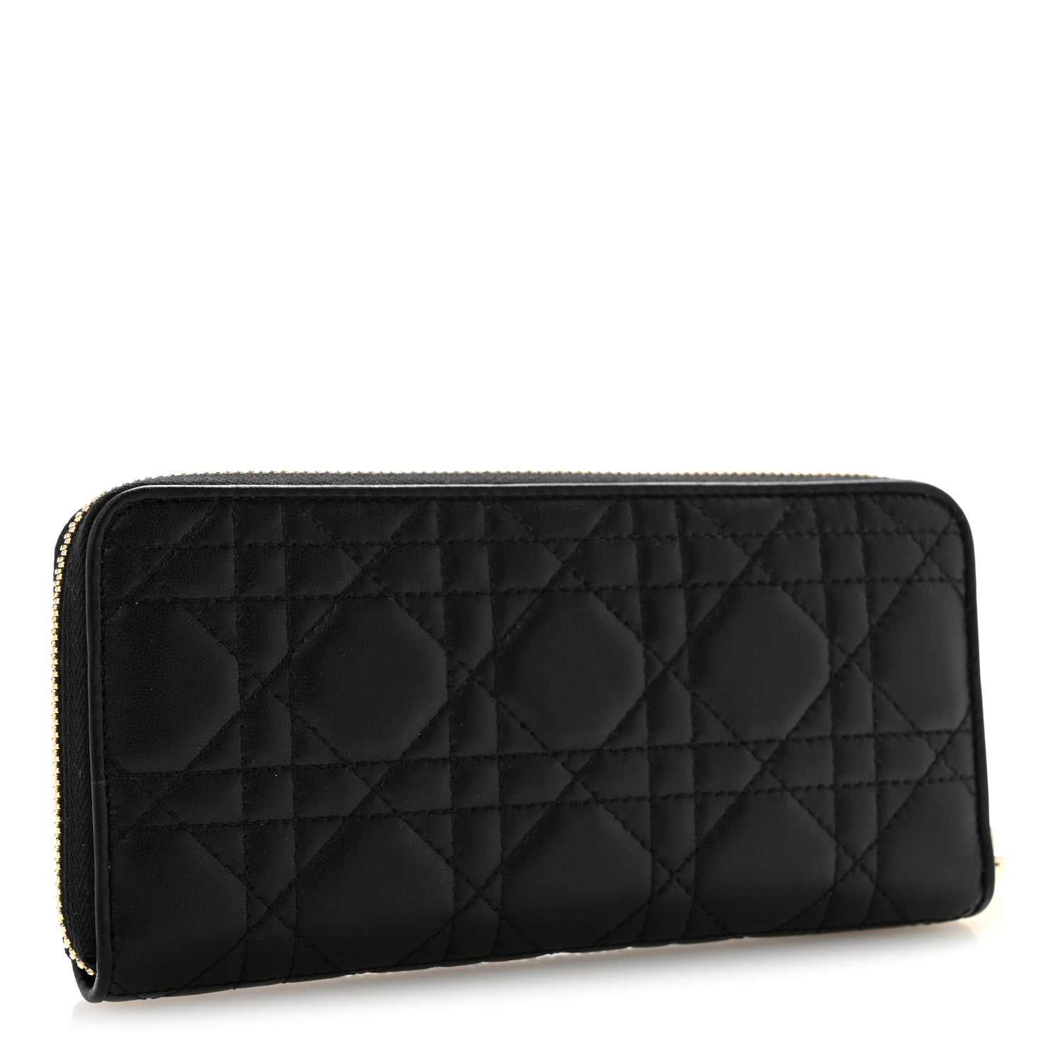 Christian Dior Lambskin Cannage Lady Dior Zip Wallet Black 3 of 8